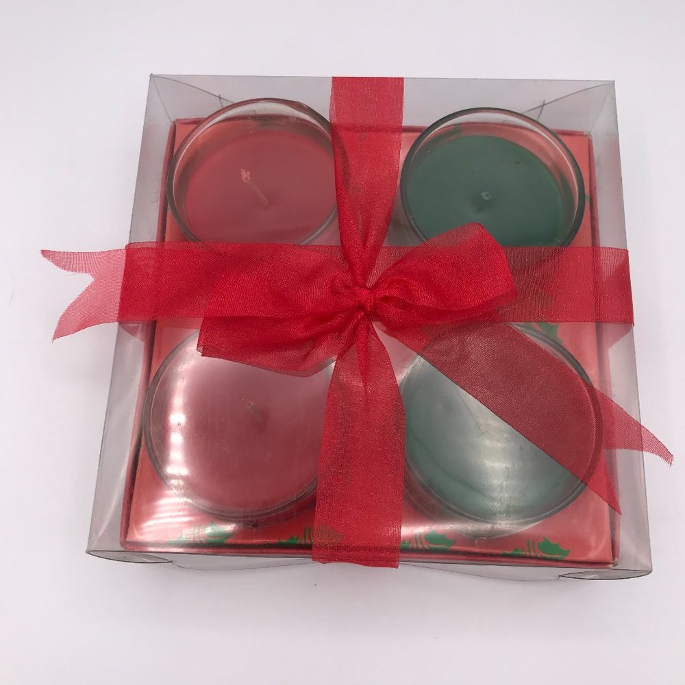 Seasonal Scents Cinnamon & Pine Scented Holiday Candles Set of 4 Green & Red